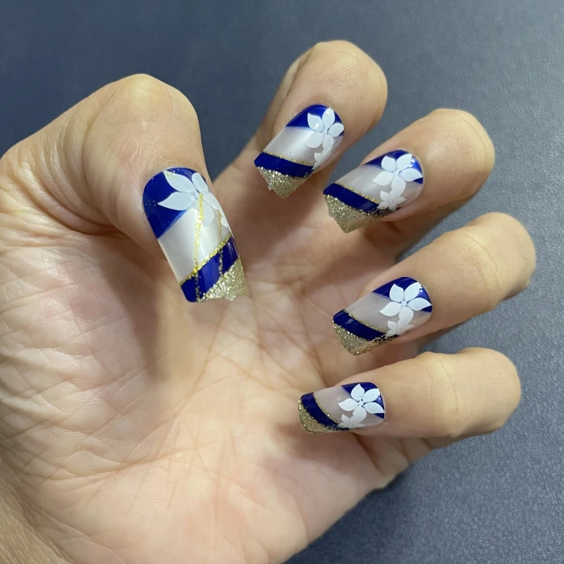 Uñas postizas, manicura francesa, cobertura completa, 24 piezas