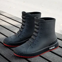 Fashion Men's Rain Boots Rubber Gumboots Slip on Mid-calf Waterproof Working Boots Comfort Red Non-slip Fishing Shoes for Men