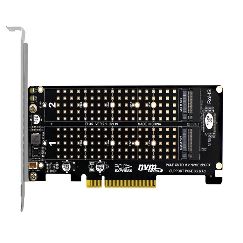 

Dual M.2 NVMe PCIe x8 Split Card with PCIe 4.0 Support for SSD RAID Expansion Adapter on Motherboard