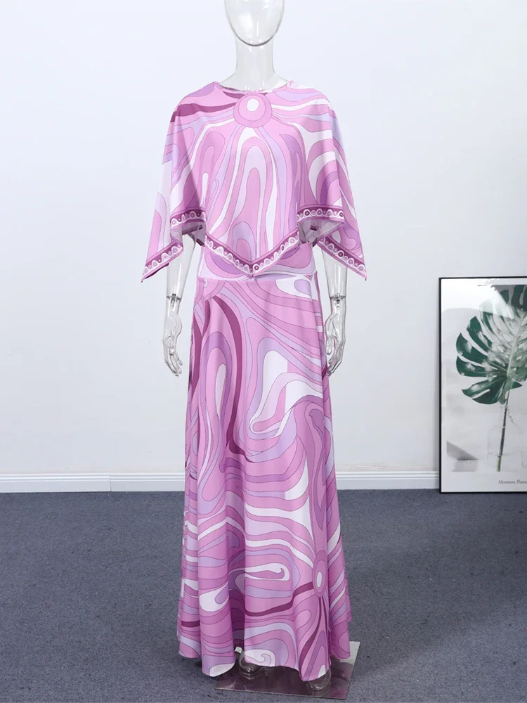 Loose Printed Shirt Skirt Suits Women Beach Irregular Full Sleeve Top Female Sets 2026 High Waisted Long Skirt Ladies Outfits view 5
