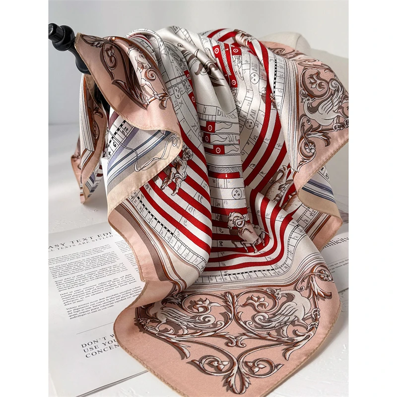 

14mm 100% Twill Silk Square Scarf for Women 65cm Neck Tie Neckerchief Double side Female Foulard Headband Hijab Shawl Bandana