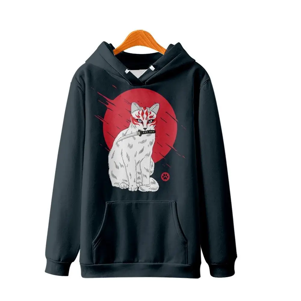 

Cartoon White Cat Printed Long Sleeve Pullover Hoodies Autumn Casual Couple Men Women Sweatshirt Harajuku Streetwear