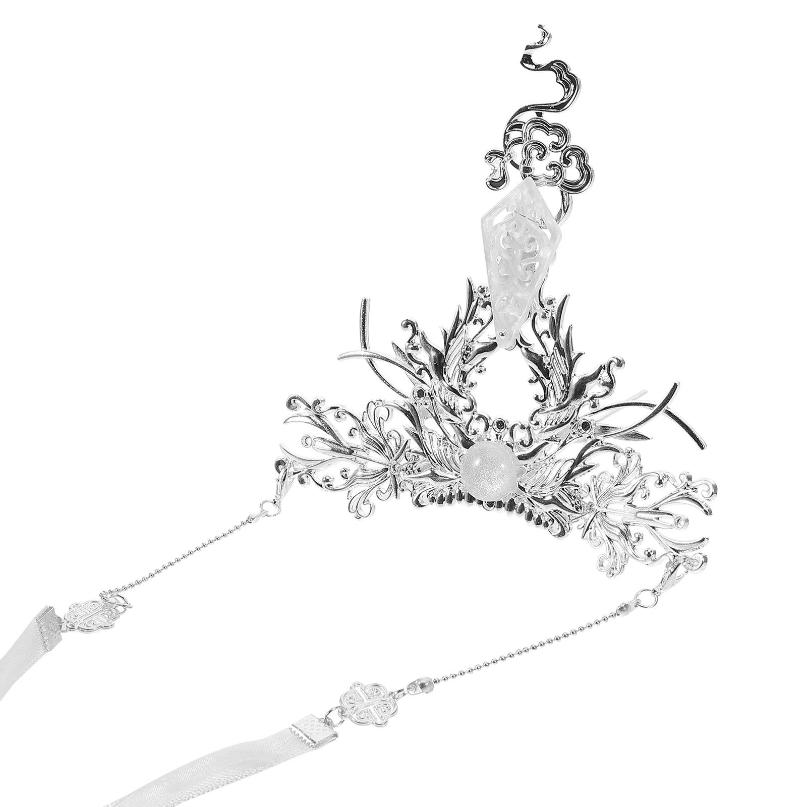 

Ancient Style Long Ribbon Crown Removable Tassel Pins Traditional Chinese Hanfu Hair Piece Alloy Durable Retro Hair Accessory