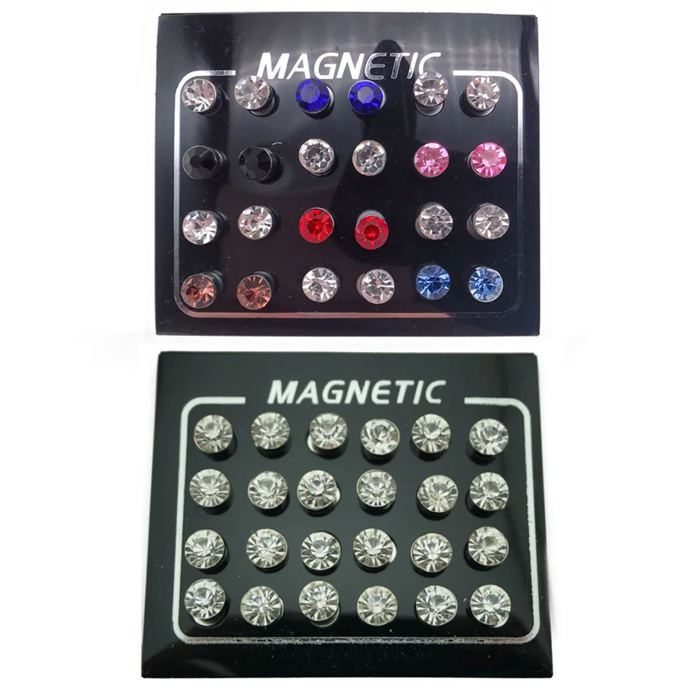 Magnético Non-Piercing Brincos Clipe para Mulheres e Homens, Cristal Redondo, Orelha de Jóias Punk, Fazendo Suprimentos, Acessórios Artesanais, 24Pcs por Conjunto