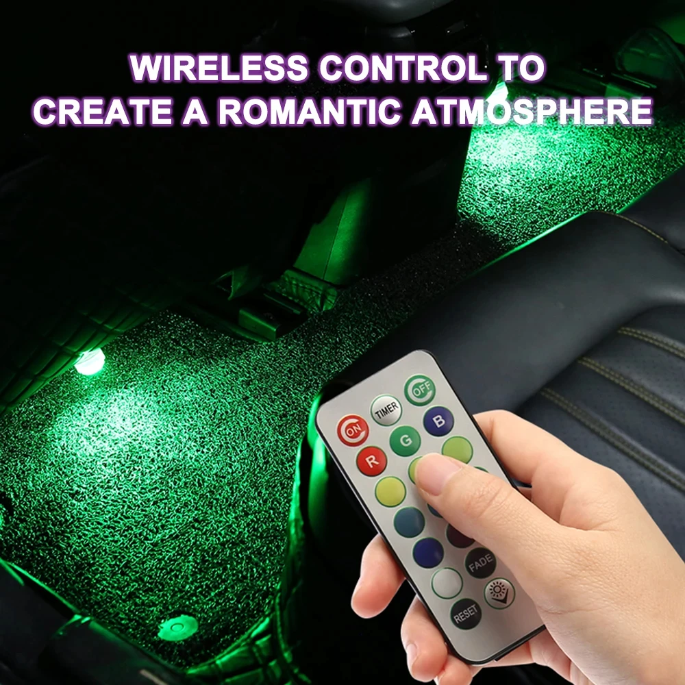 1/2/4/8pc Wireless Color LED Car Interior Ambient Light Remote Control Decoration Auto Roof Foot Atmosphere Lamp