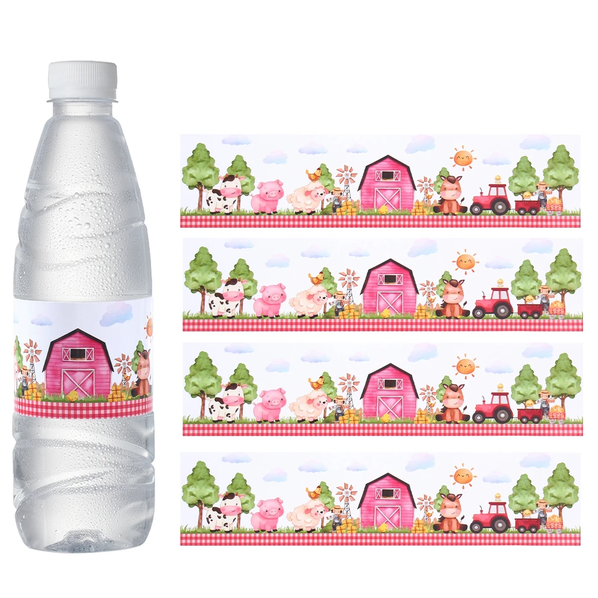子供のための水筒ラベル、ピンクファーム動物の農場のステッカー、DIYパーティー用品、結婚式、誕生日