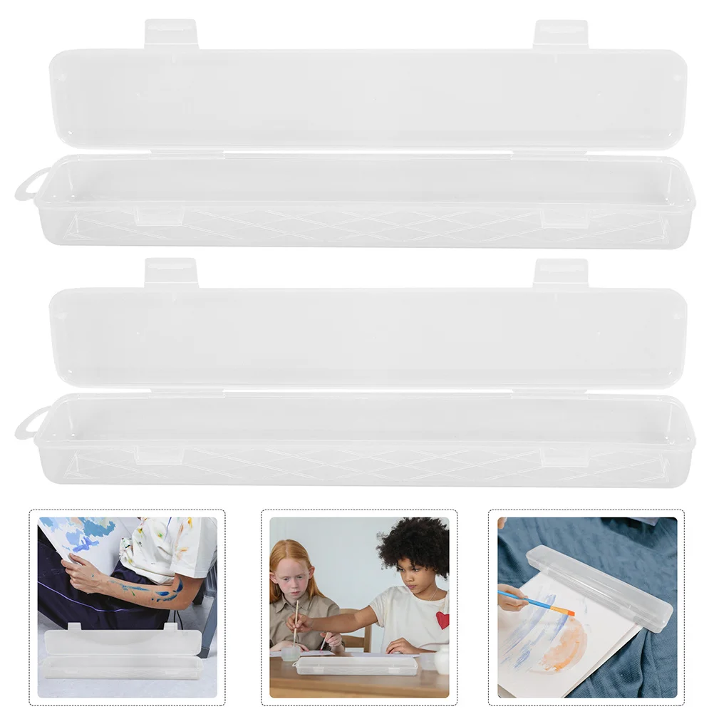 

3pcs Watercolor Paint Brush Storage Box Clear Transparent Organizer For Art Tools Portable Long Brush Holder Reusable Plastic