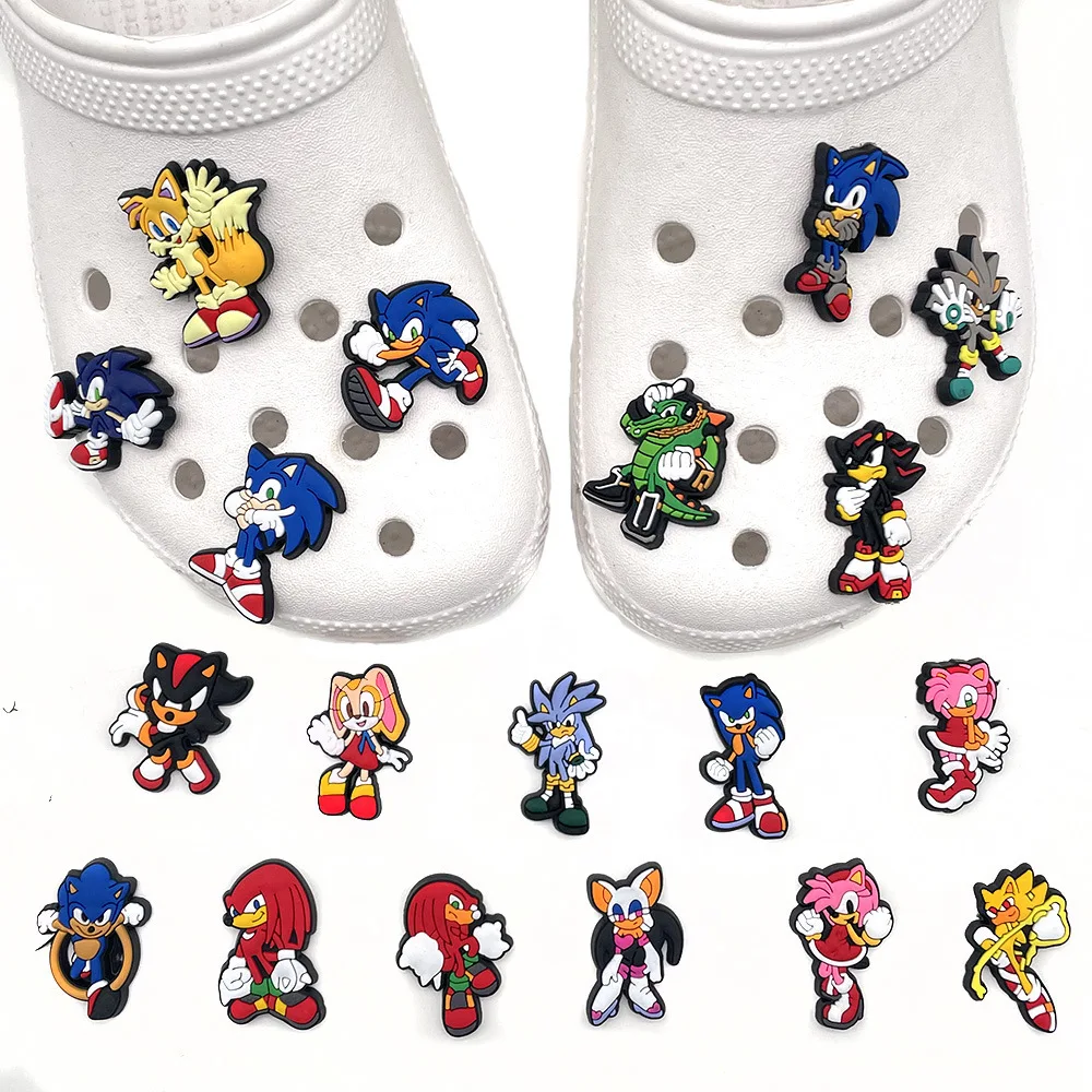 Beliebtes 19-teiliges Set Sonic-Serie PVC-Schuh-Charms Cartoon-Figur Abnehmbare Clog-Schuh-Deko DIY-Geschenk Croc-Schuh-Charm