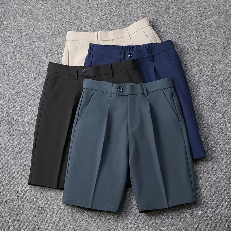 Dress Shorts Men Japanese Casual Bermuda Shorts Summer Ice Silk Business Zipper Fly Formal Shorts Men Work Wear Office Shorts