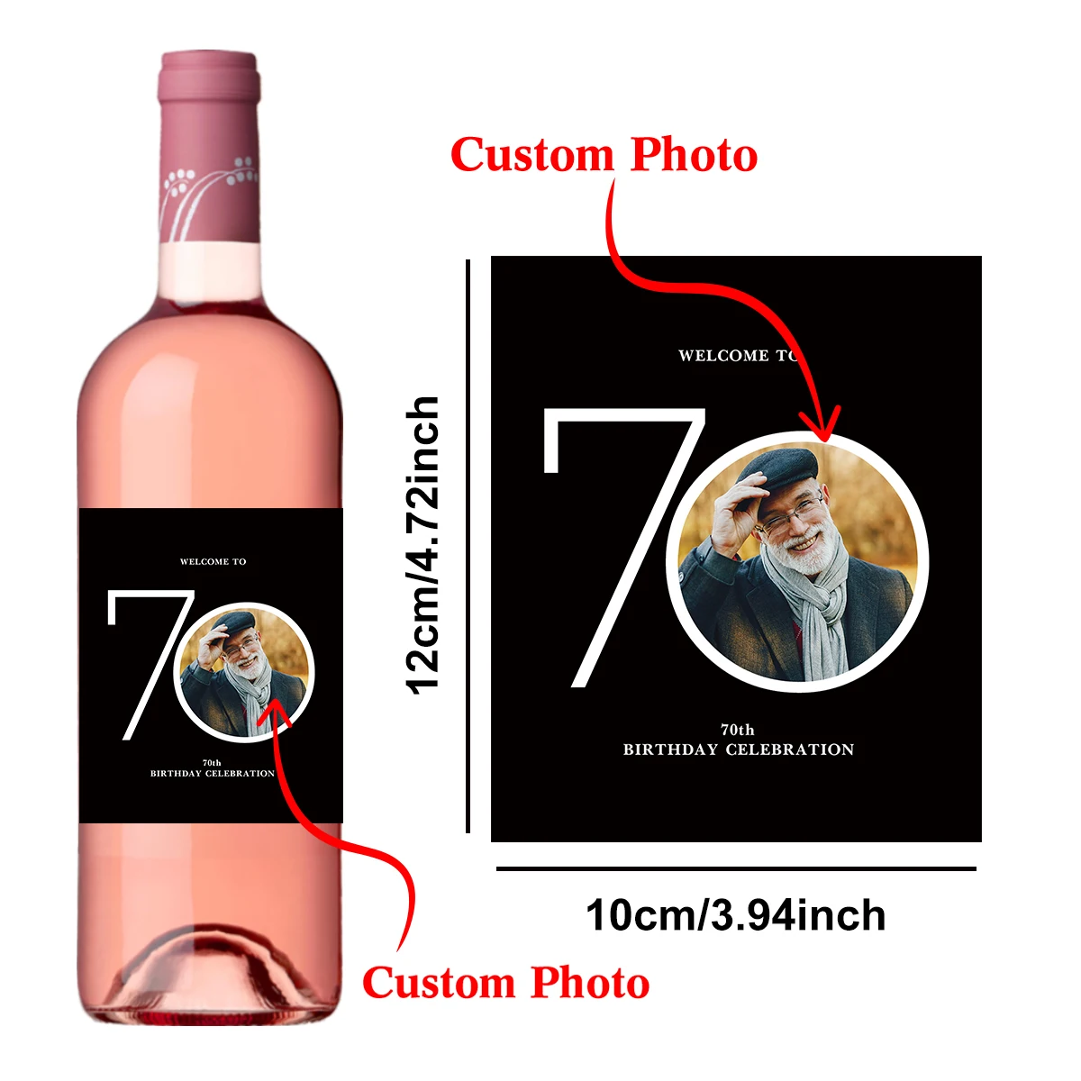 6 Stück individuelle Foto-Geburtstags-Weinflaschen-Aufkleber, personalisierte Geburtstagsfeier-Etiketten, Party-Dekoration, DIY unvergessliches Andenken-Geschenk
