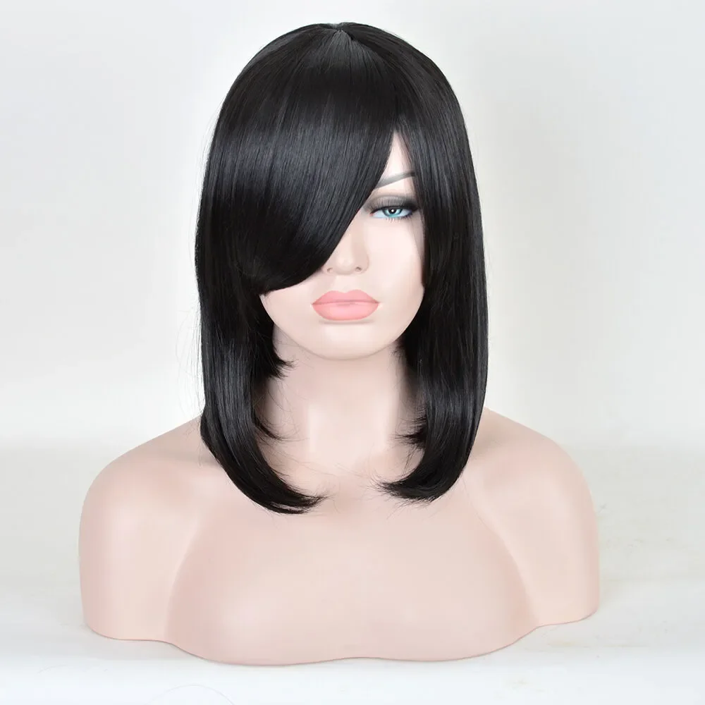 

Synthetic Black Bob Style YAKI Silky Synthetic Heat Resistant Hair Wig Straight Hair Party Wigs