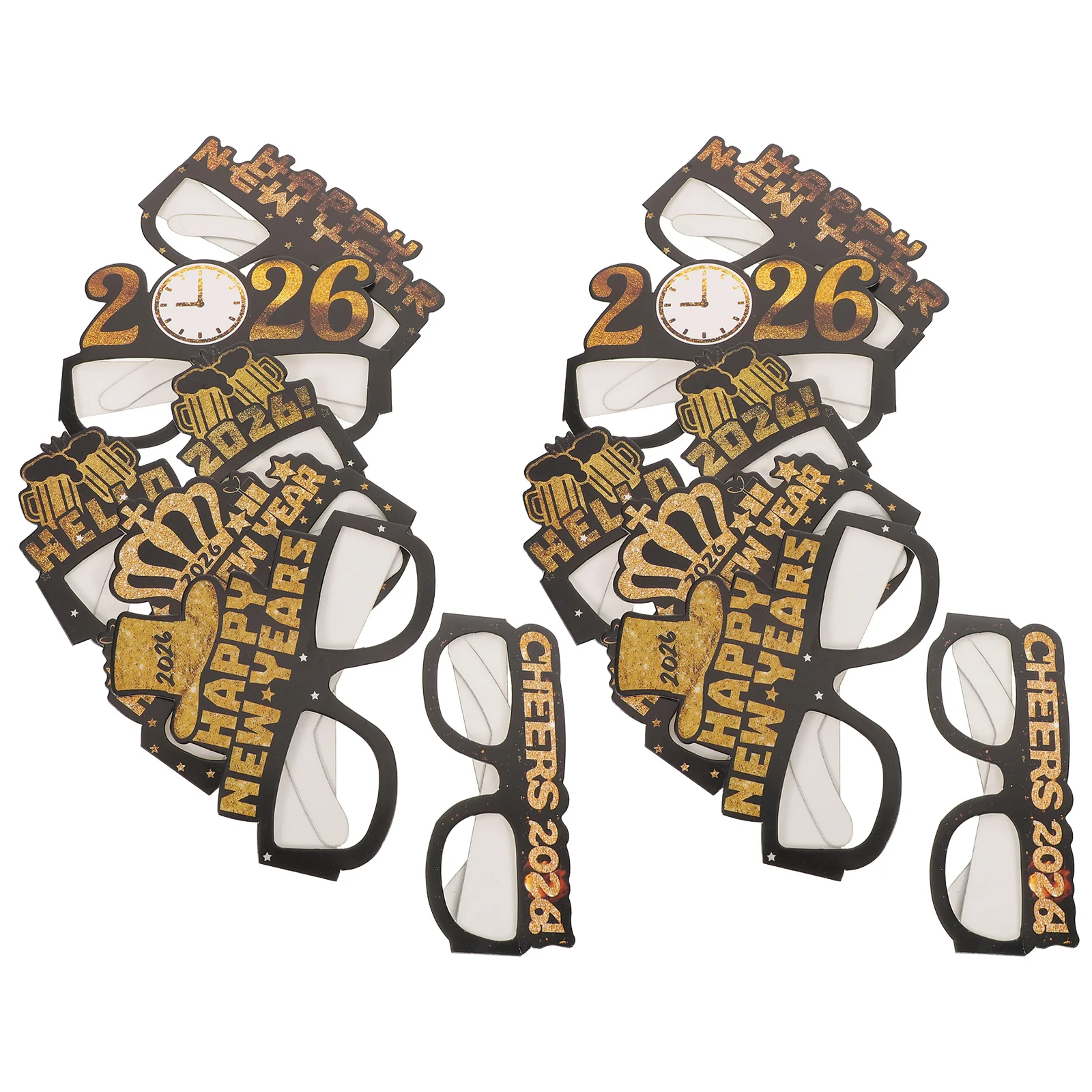 

5Sets Happy New Year Paper Eyeglasses 2026 Glitter Glasses Party Photo Props Nye Decorations Happy New Year Party Glasses