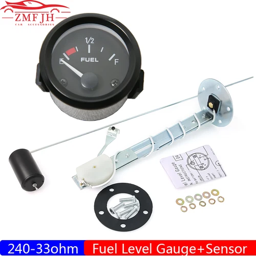 Medidor de nivel de combustible Universal de 2 ""y 52mm, medidor de coche, Sensor de flotador de combustible, puntero de luz LED blanco de 240-33 ohm, medidores de combustible de gasolina de 12V