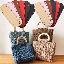 Fondo ovalado hecho a mano para bolso de punto, accesorio de cuero PU resistente al desgaste, con agujeros, Diy, 29,5x10cm