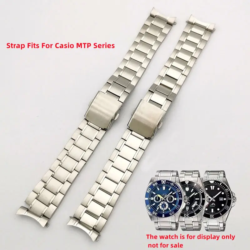 22mm Stainless Steel Strap Fits For CASIO Stainless Steel Bracelet MTP-1374/1375/MDV-106 Swordfish Curved End Strap