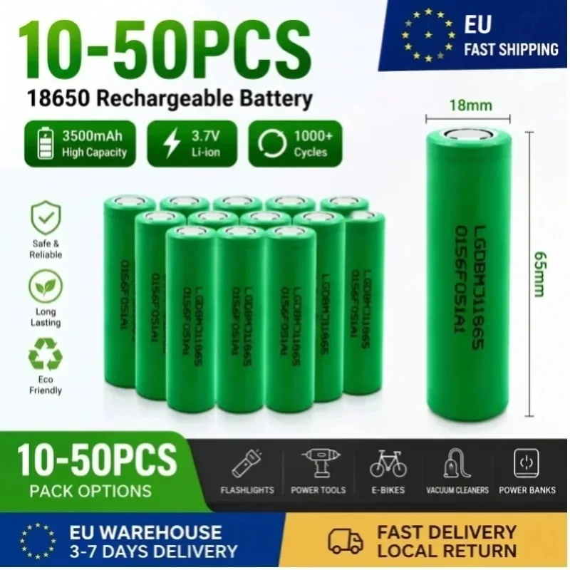 3500 mAh MJ1 18650 Akku, 3,7 V Li-Ion, wiederaufladbar, flacher Anschluss, hohe Kapazität für Taschenlampe, Powerbank, EU-Lagerbestand