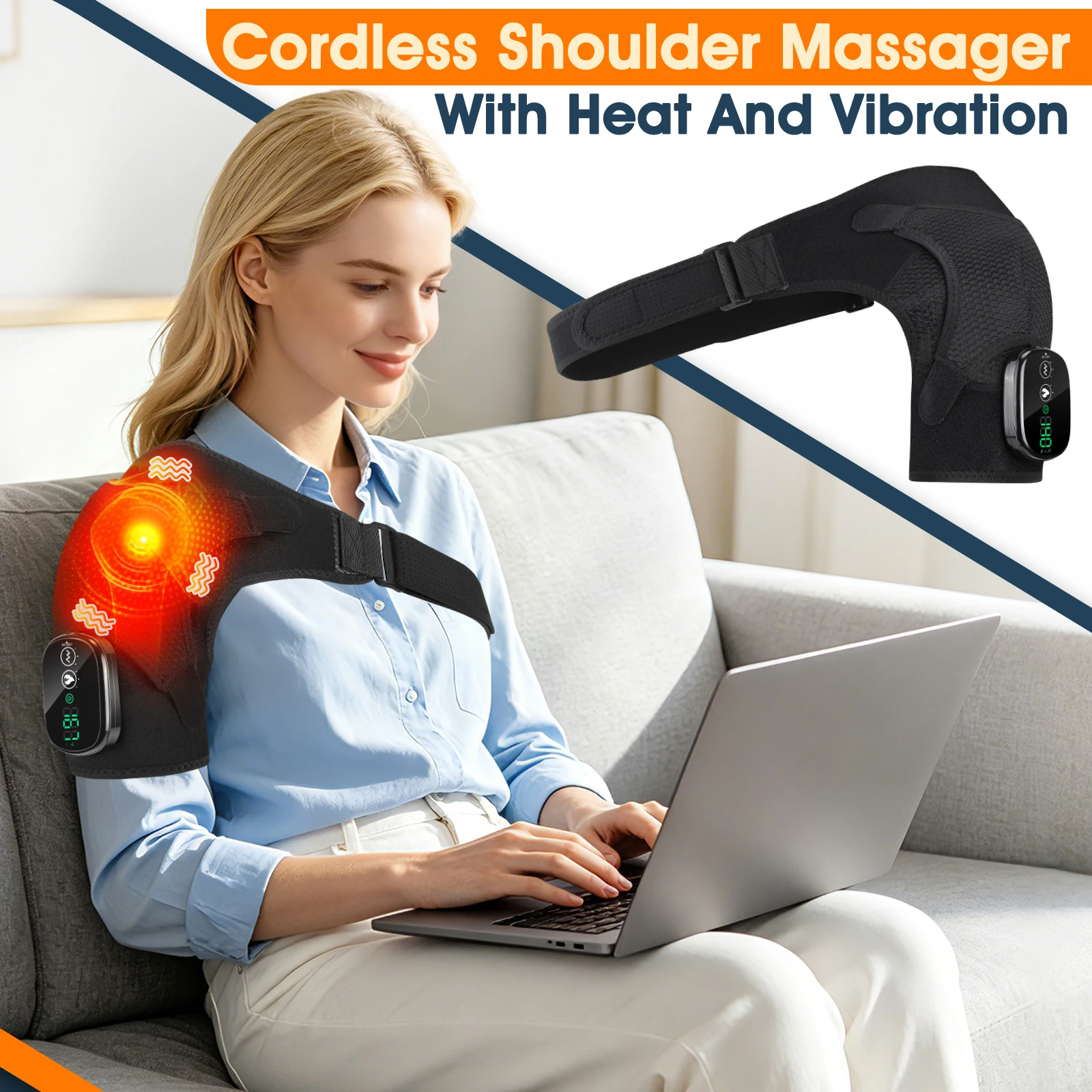 Heated Neck Shoulder Massager, Cordless Sports Brace for Workout - Touch Screen, 3 Warmth Levels, 3 Vibration Modes, 5000mAh