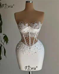 Sheer Neckline Pearls Lace Cocktail Dress Beaded Crystal Corset Mini vestidos para eventos especiales Prom Party Dress 2024