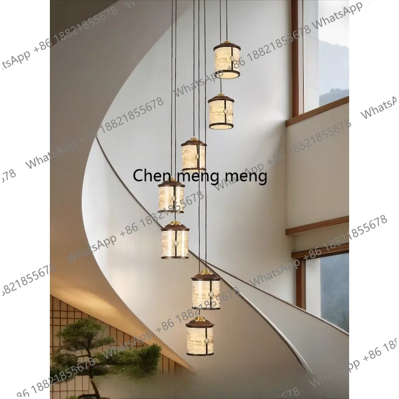 Song-style aesthetic dining room small chandelier New Chinese-style villa living room rotating staircase long chandelier