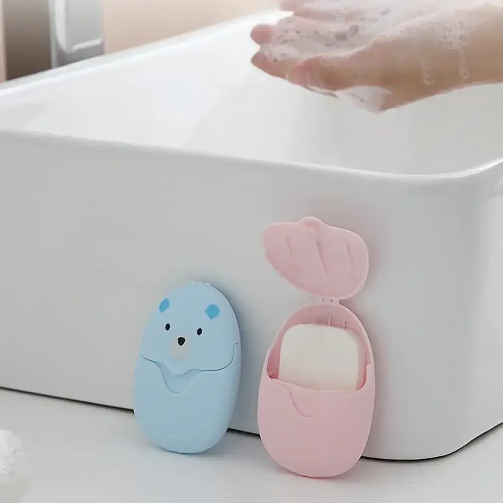 แบบพกพาทิ้งทําความสะอาดกระดาษสบู่กระดาษสบู่การ์ตูนกระดาษสบู่หมีน่ารักกระดาษสบู่เม็ดสําหรับเดินทาง