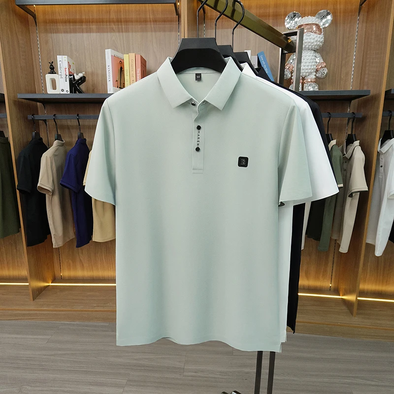 Fashion letter embossed short sleeve polo shirt high-end brand summer ice silk breathable T-shirt casual luxury new men's wear - Image 4
