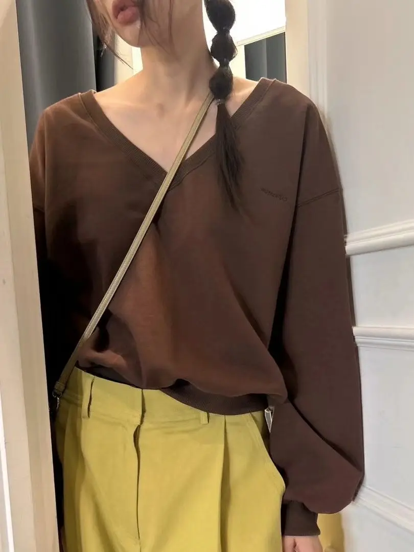 

Повседневный пуловер с V-образным вырезом Dongda Gate, женский прямой топ Svel, весенний, простой дизайн, удобный хлопковый топ