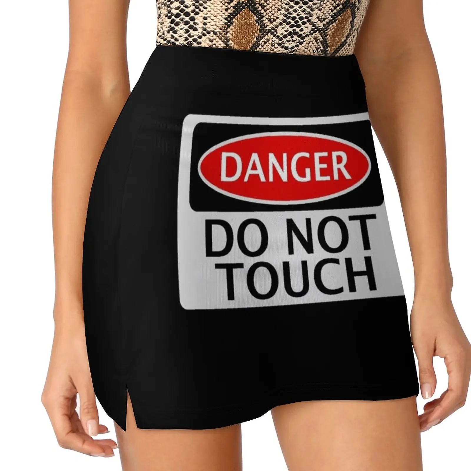 DANGER DO NOT TOUCH FUNNY FAKE SAFETY SIGN SIGNAGE Light Proof Trouser Skirt Miniskirt woman micro mini skirt extreme