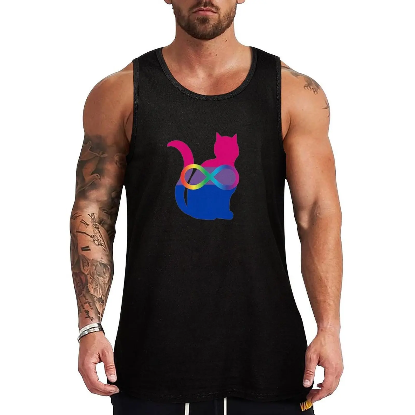 

Neurodivergent Bi Pride Cat Tank Top Gym clothes cotton t-shirts man Men's summer t-shirt clothes for men summer