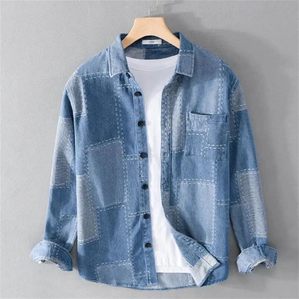 

Fashionable Printed Long Sleeve Youth Shirt Casual Loose Fit with Pocket Autumn Season Men's Clothing Open Cardigan Style
