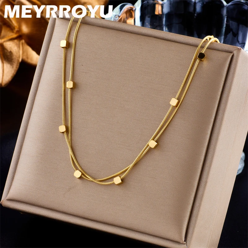 MEYRROYU 316L Stainless Steel Vintage Block Chain Necklace For Women Statement Jewelry Party Gift Bijoux Acier Inoxidable Femme