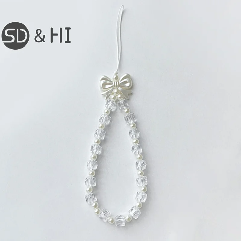 Transparent Bow Mobile Phone Lanyard Beaded Mobile Phone Chain Simple Women's Handmade Craftsmanship Fresh And Luxurious