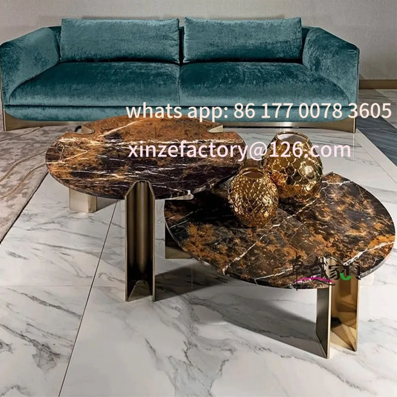 طاولة قهوة رخامية إيطالية قابلة للتخصيص، خفيفة فاخرة، غرفة معيشة منزلية، مجموعة إبداعية حديثة من الفولاذ المقاوم للصدأ