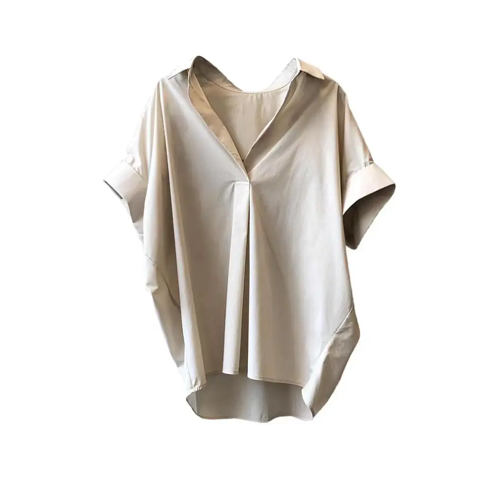 Camiseta con cuello en V y cuello abatible para mujer, Top corto, blusa holgada de manga corta Y2K, camisetas básicas elegantes, camisas de verano