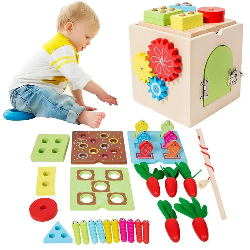 Wood Kids Activity Cube Developmental Toddler Educational Learning Boy Toys Birthday Gift For Toddlers 36 Months And Older