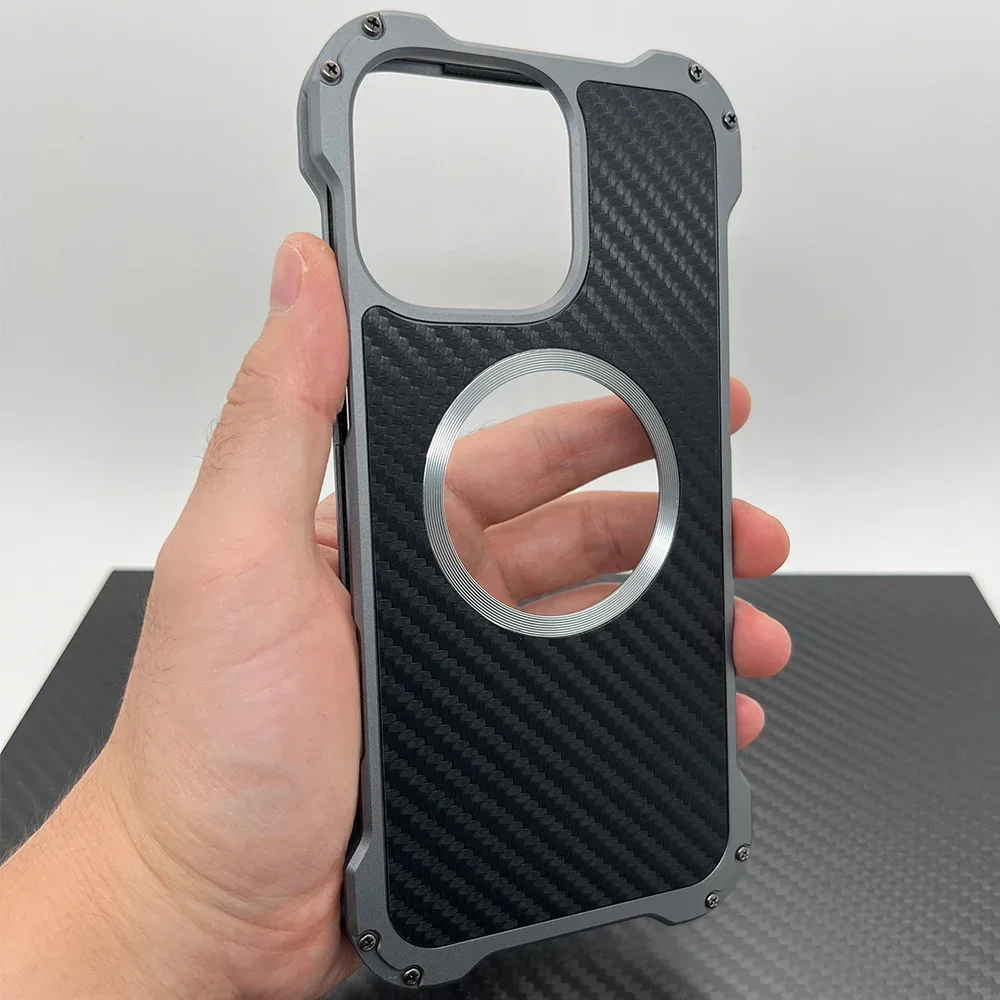 

Magnetic Metal Armor For iphone 16 Pro Max Case 15 Plus Carbon Fiber Cover 14 13 12 Rimless Aluminum Bumper Compatible Magsafe