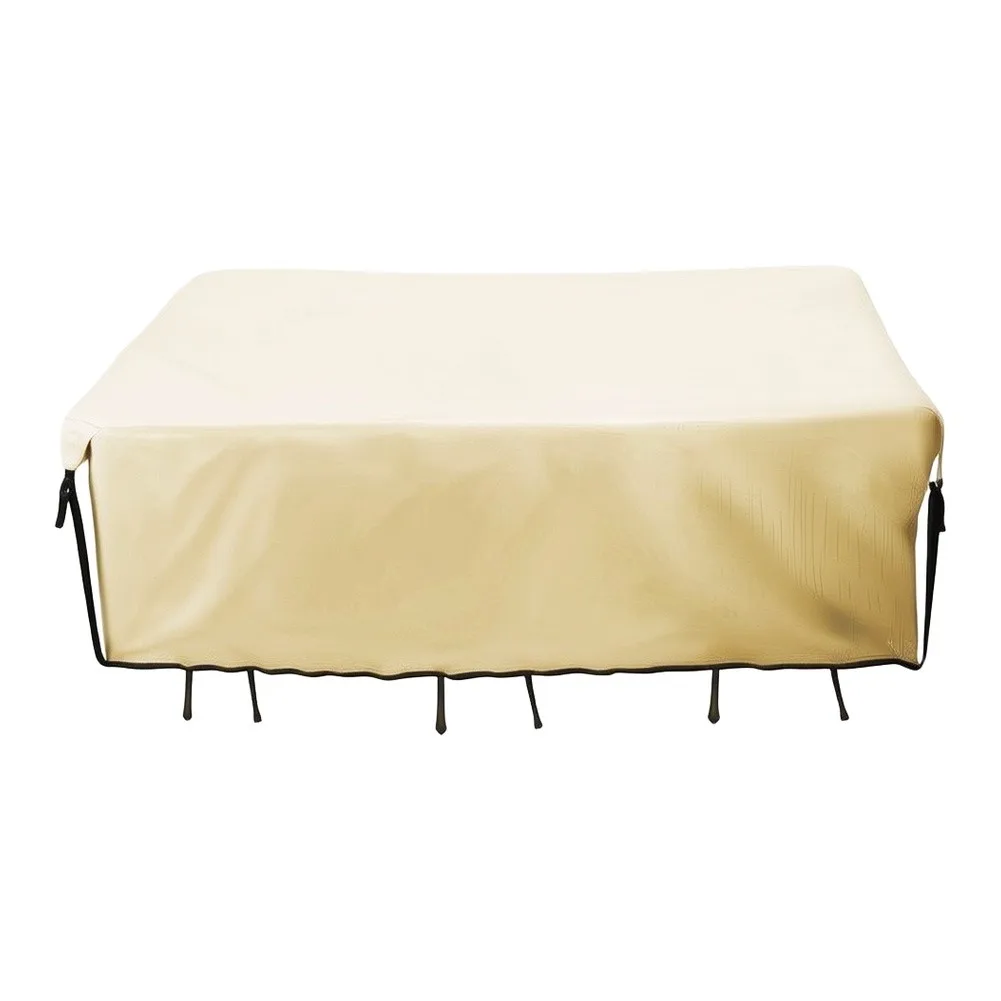 Square Table Cover for Patio Furniture Sets with Extended Side Reach and Lower Edge Attachment for All-Weather Use
