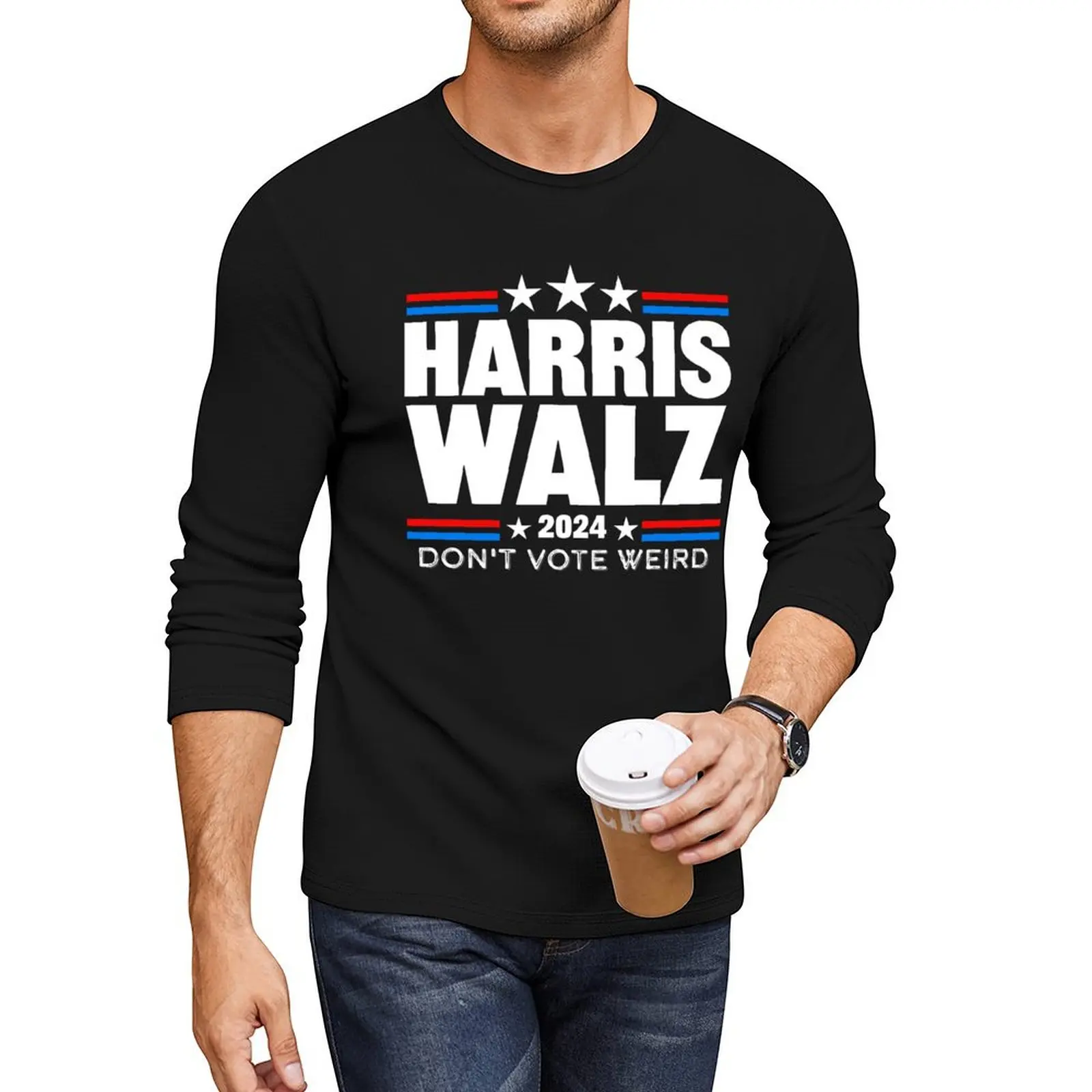 

Harris Walz 2024 - Patriotic Campaign Long T-Shirt korean fashion blank t shirts man clothes Tee shirt mens white t shirts