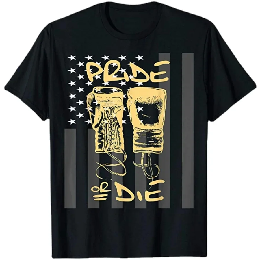 

Pride or Die Retro Boxing American Flag USA Boxer Cool Gift T-Shirt. Summer Cotton O-Neck Short Sleeve Mens T Shirt New S-3XL