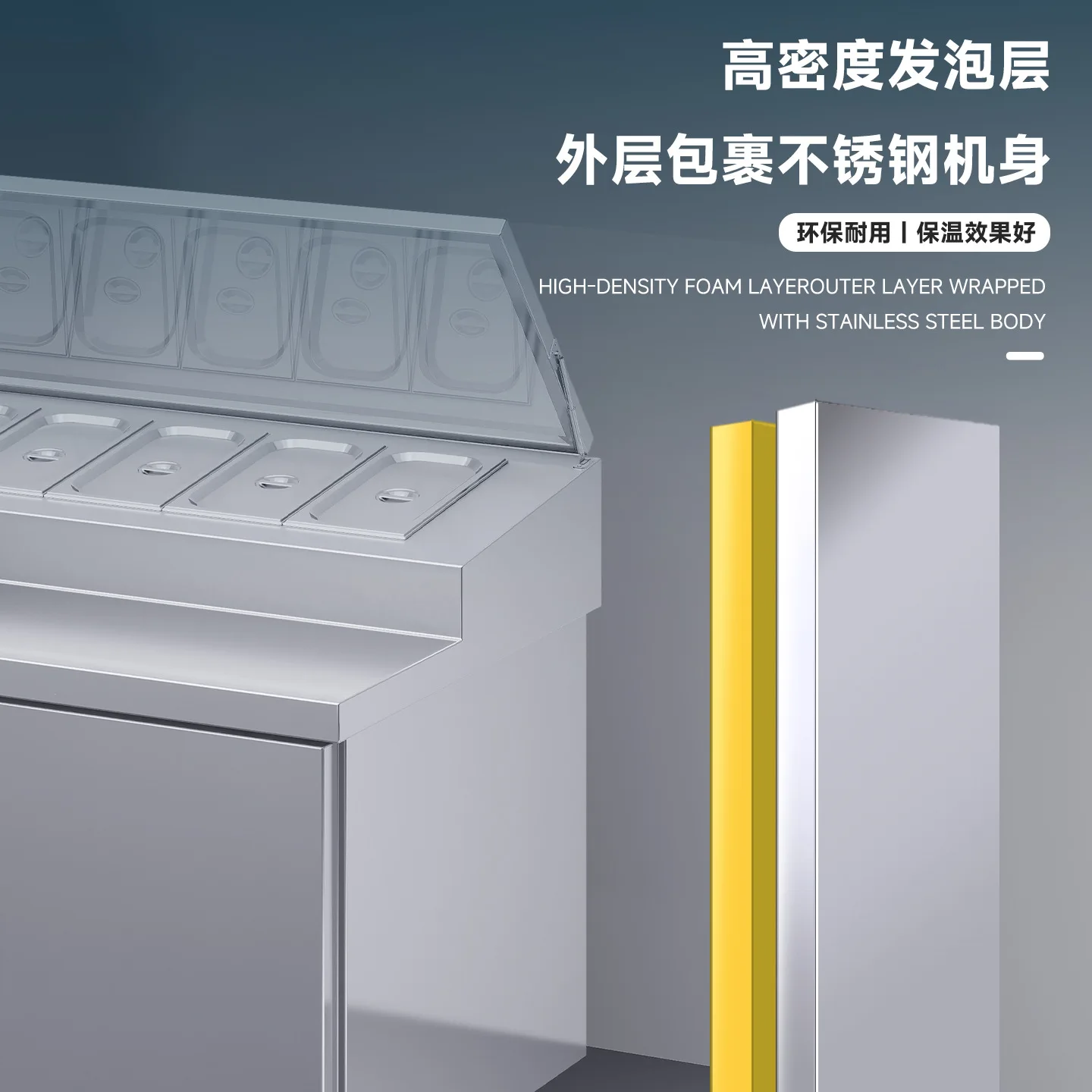 Commercial Refrigerated Pizza Spreading Table Display Cabinet Refrigerator Air Cooled Operation Slotted Blue Light Salad Fruit
