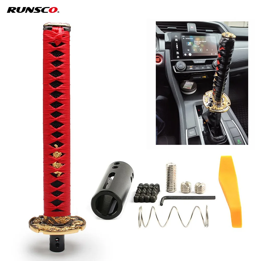 Samurai Sword Automatyczna skórzana gałka zmiany biegów Uniwersalna do blokady/przycisku Cool Katana Dźwignia zmiany biegów 100/150/260MM