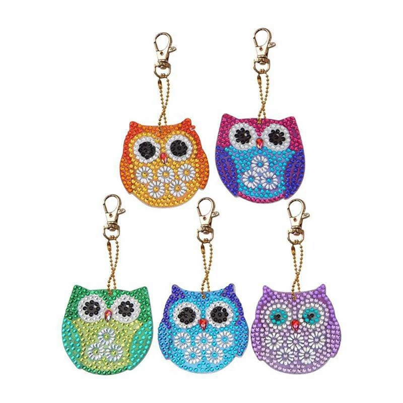 Top-5PCS Diamond Painting Owl Keychains Kit For Adults Kids Owl Key Chains DIY Diamond Art Pendant Crafts