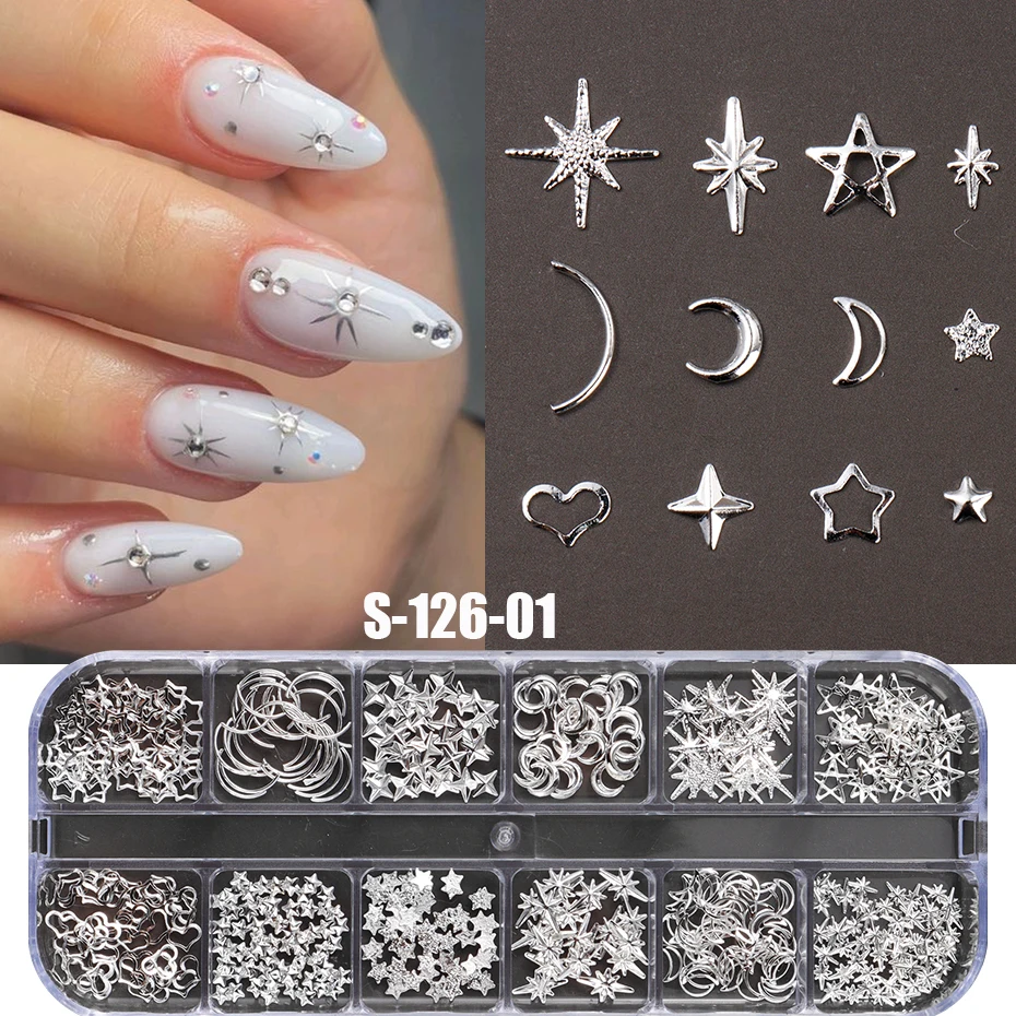 12grids Másodlagos Bekever Köröm Szegecs studs gold/silver Csillagzat ligh Köröm Mesterkedés charms asterism starlight accessor manicura Anyagellátás