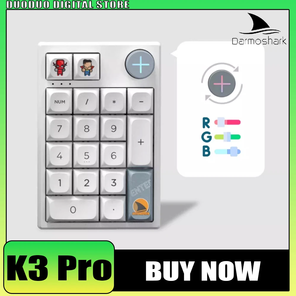 

Darmoshark K3 Pro Mechanical Keyboard 19 Key RGB Wireless Mini Keyboard Hot Swap Custom Programming Keypad For Laptop Numpad Pc