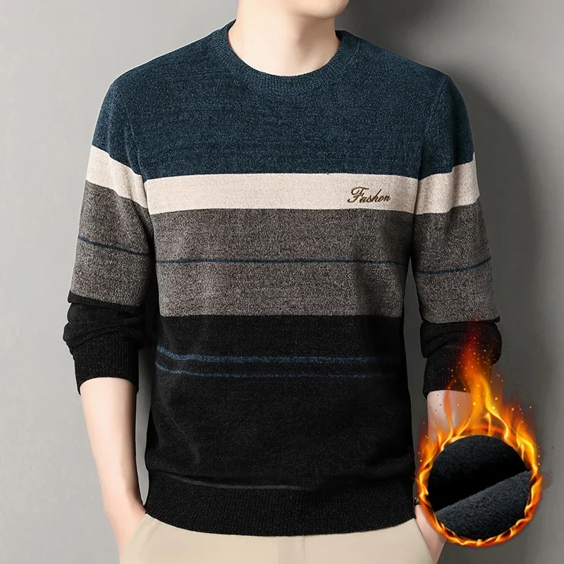 

Men's Sweaters Fashion Knitting Pullover Striped Men's Autumn Winter Tops Round Neck Jerseys Fleece Bottom Shirts