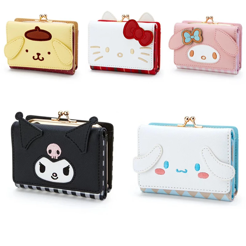 Sanrio Hello Kitty Wallet Cinnamoroll Card Holders My Melody Pu Casual Kuromi Money Bag Coin Purse Card Bag