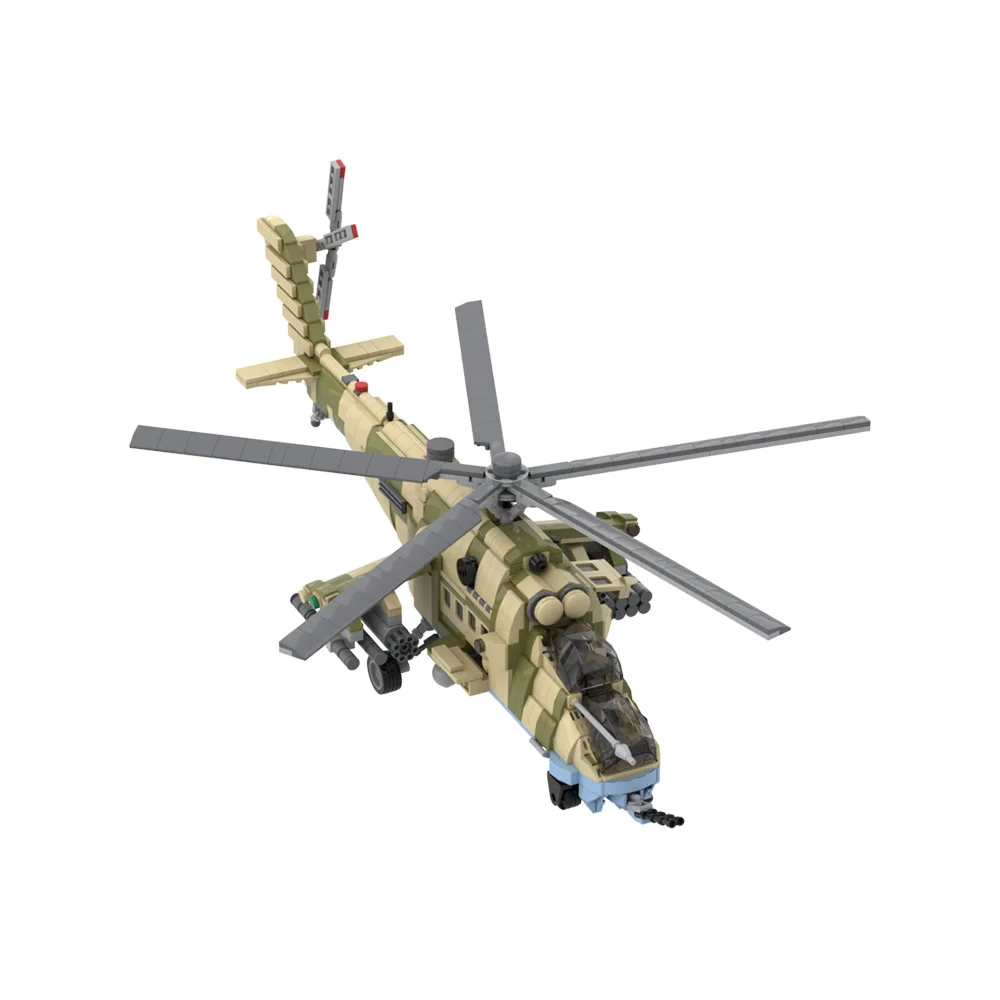 Gobricks moc mil-mi35m ataque traseiro helicóptero blocos de construção modelo militar helicóptero aeronaves tijolos brinquedo para crianças presente