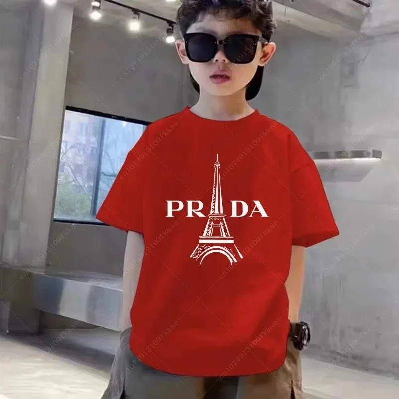 2024 New Kids T-shirt Cotton Luxury Brand Paris Print Shirt Summer Boys Girls Clothes Short Sleeves Kawaii Children Casual Tops