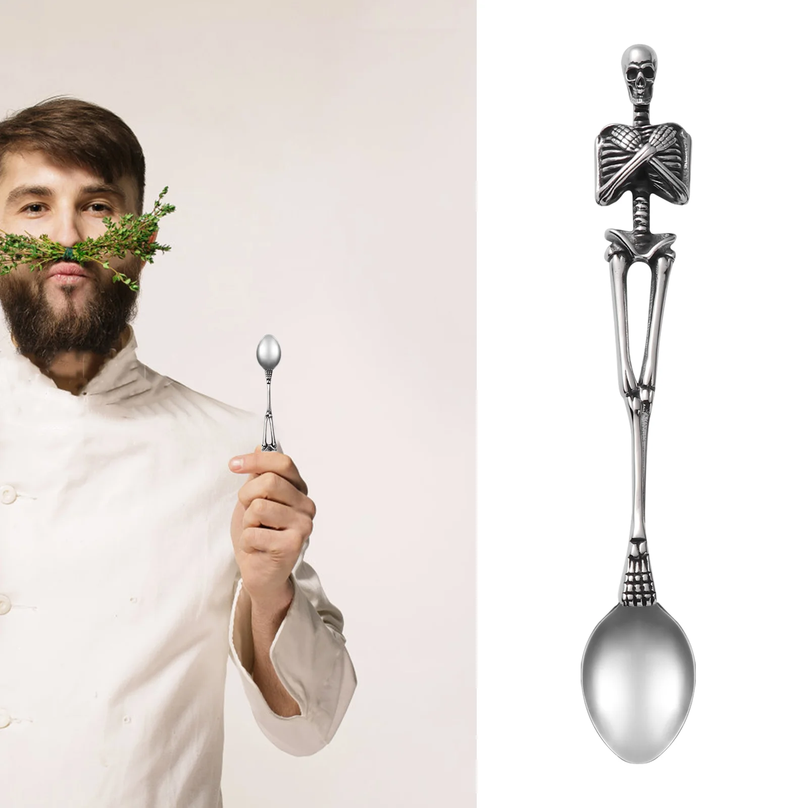 

Flatware Spoon Retro Stainless Steel Halloween Cutlery Silver Skull Tableware