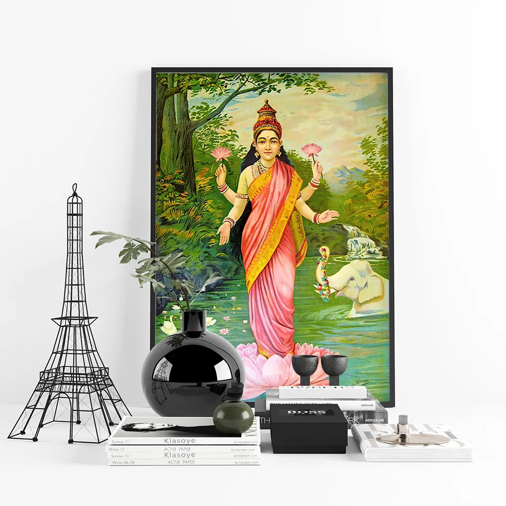 Lakshmi Hindu Goddess Art Print Poster Good Fortune Wall Picture Religion Faith Vintage Canvas Painting Decor