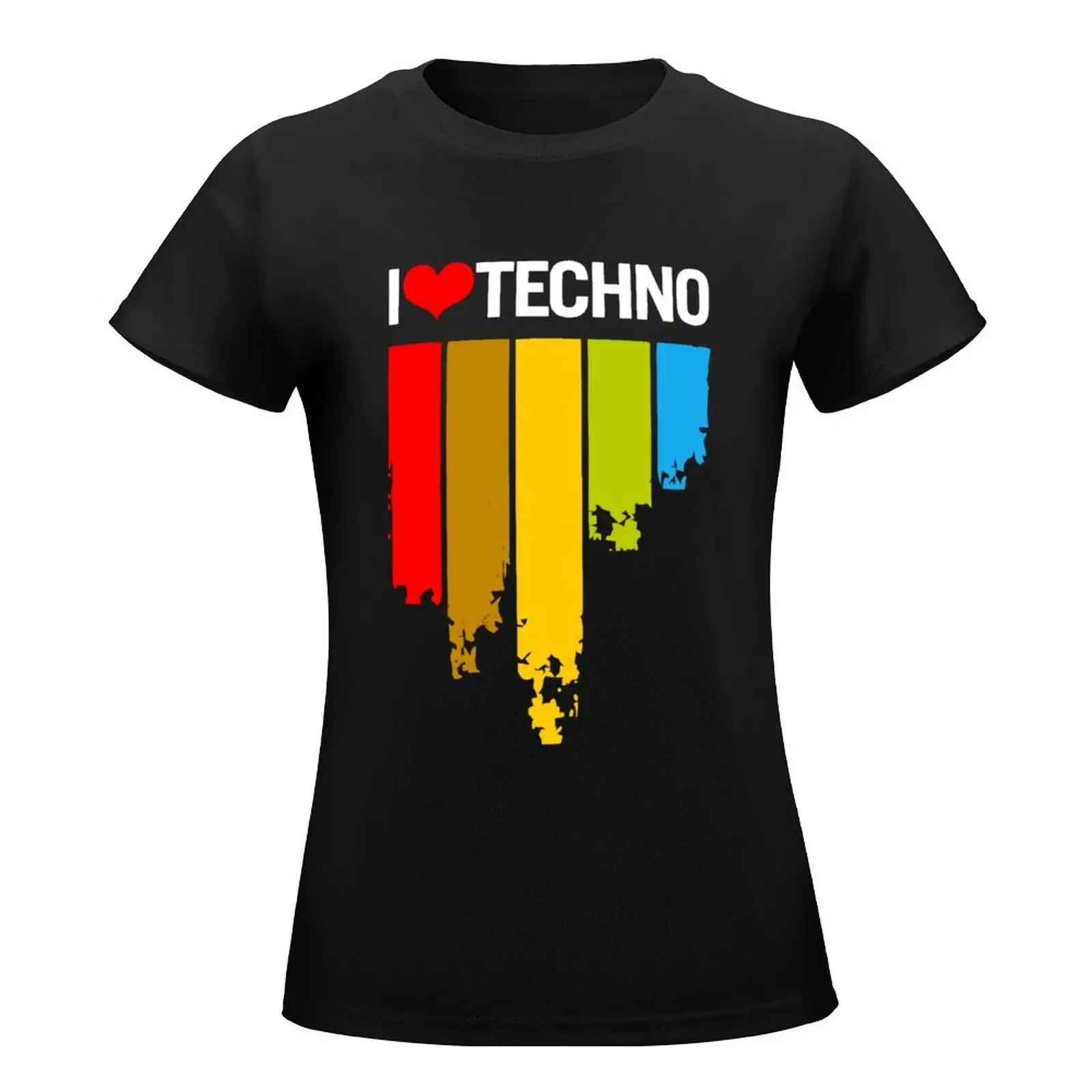 I Love Techno T-Shirt Female clothing anime clothes Top Women